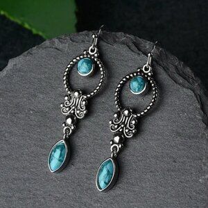 Any 4/$25! Antiqued Silver Turquoise Boho Drop Earrings